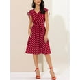 thumbnail image 5 of Allegra K Women's V-Neck Vintage Polka Dots Tie Waist Sleeveless Dress, 5 of 6