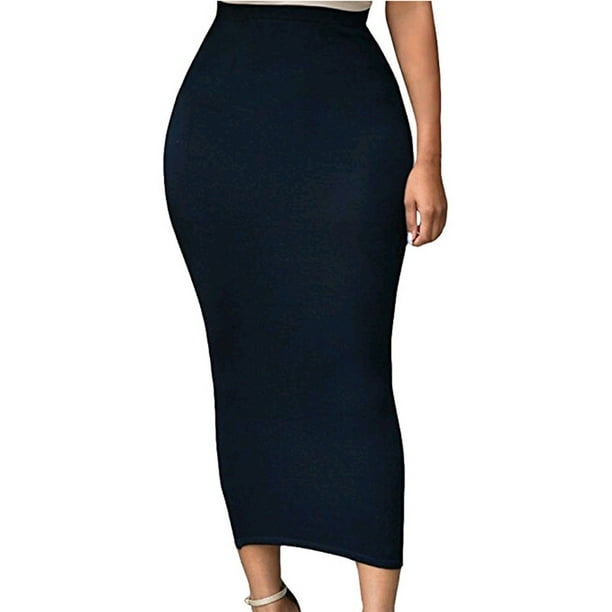 Women High Waist Bodycon Straight Stretch Pencil Midi Skirt Long Dress Skirt  - Walmart.com