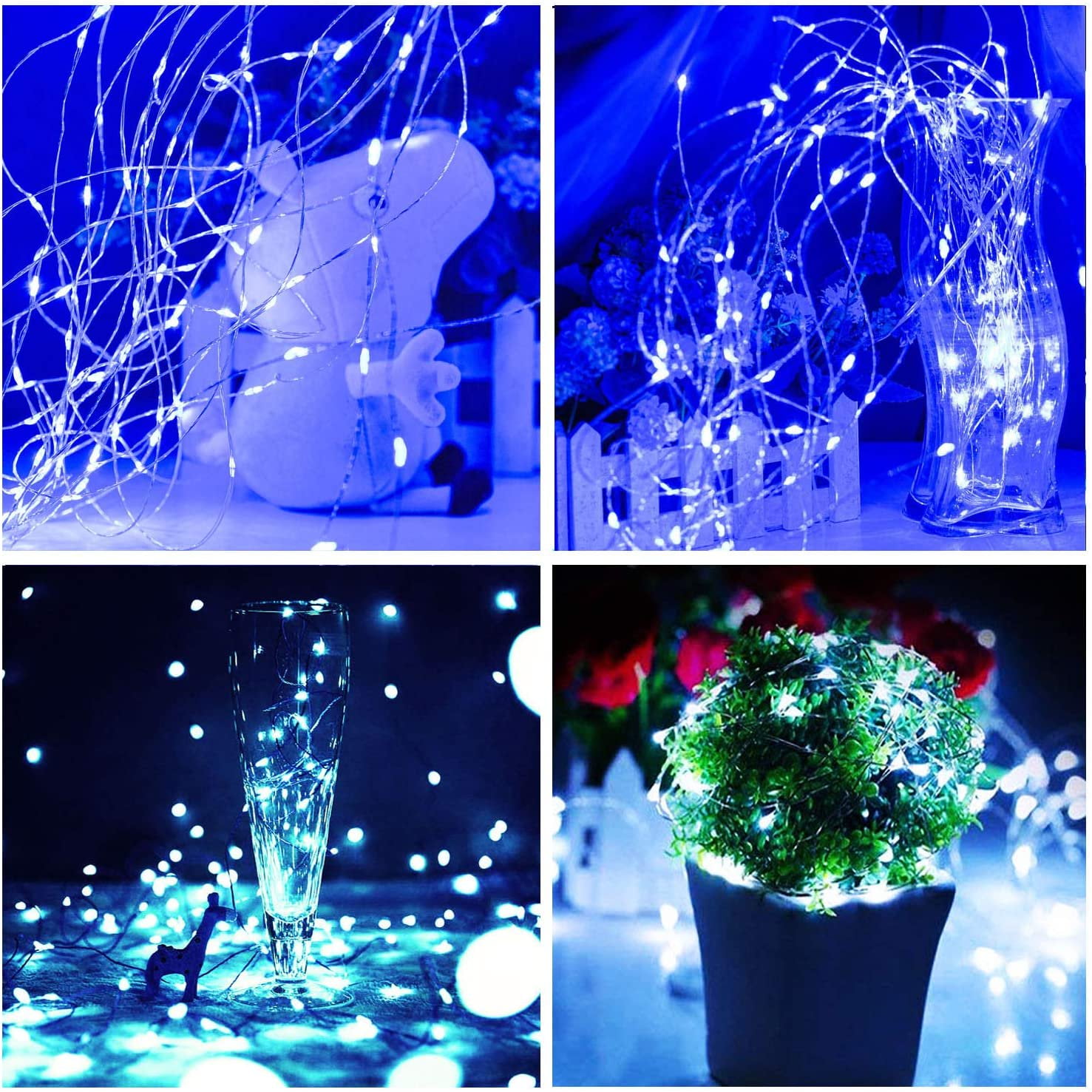 100 Light Indoor / Outdoor 33' Battery Operated LED String Light- Blue 2Pack