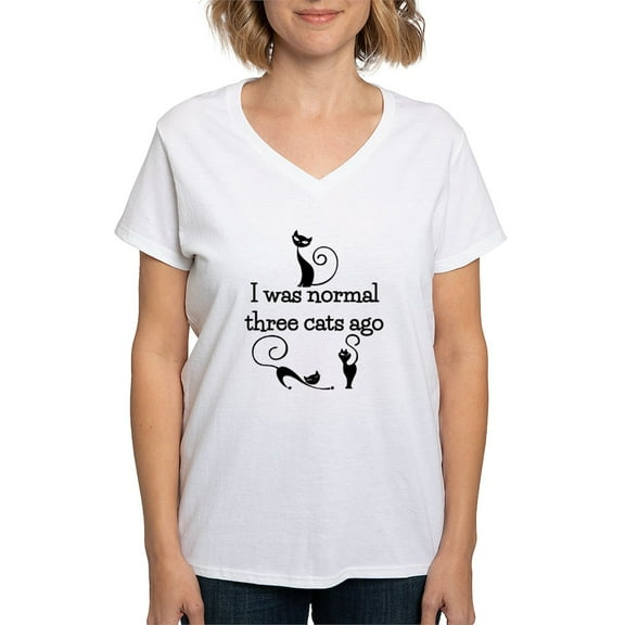 CafePress - Three Cats Ago Humorous T Shirt - Womens Cotton V-Neck T-shirt