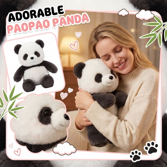 Lifelike Giant Panda Plush – 17.7in Realistic Stuffed Animal, Soft Cuddly Panda Bear Pillow for Living Room Sofa Decor