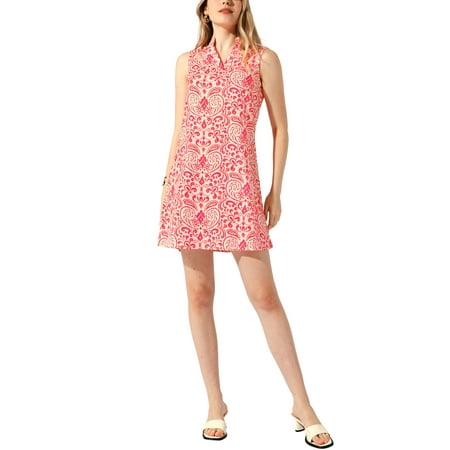 Allegra K Women s Summer Retro Floral Print Sleeveless Casual Loose V Neck a Line Short Dress S Pink