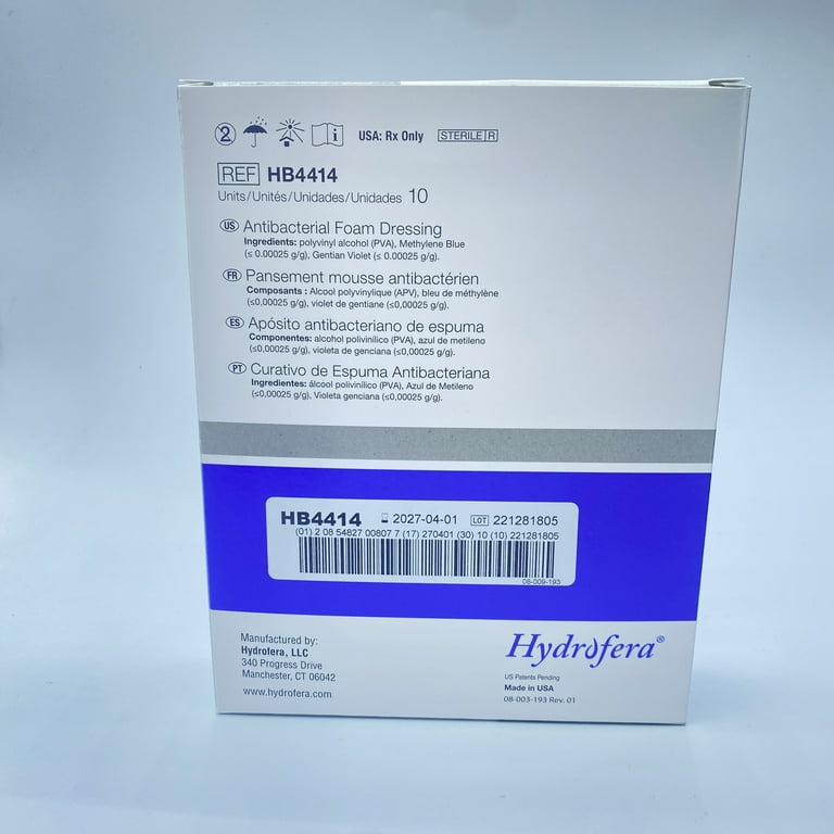 Hydrofera Blue Bacteriostatic HB4414 Foam Dressing 4" X 4", Box of 10 -  Walmart.com