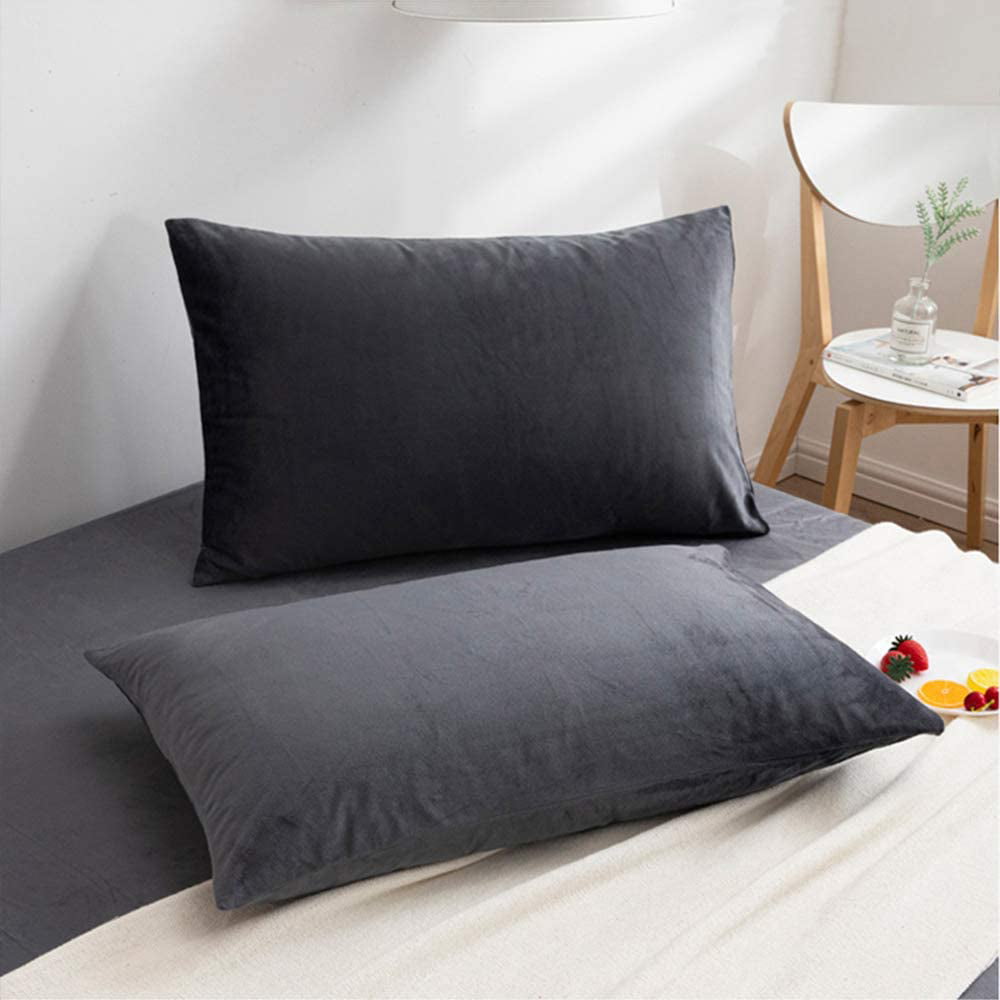 Zippered Pillow Cases Pillowcases Cover Ultra Soft Velvet 2 Pack Home Bedding 
