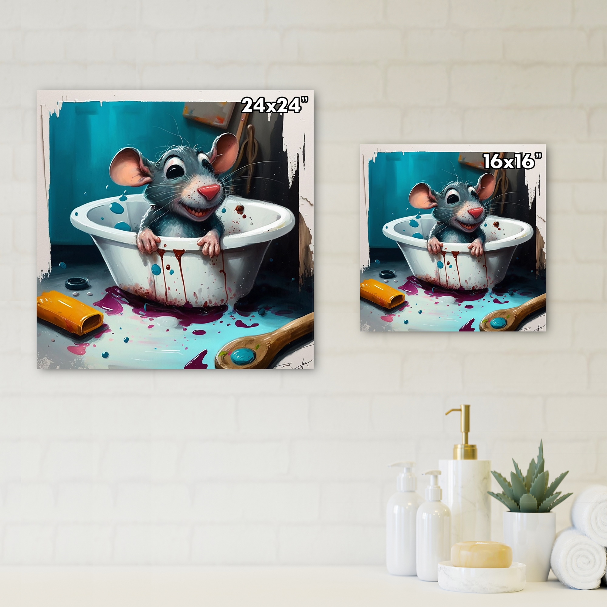 Designart Silly Mouse Enjoying His Bath Canvas Wall Art
