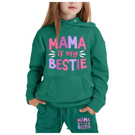 Tiijoy Little Girls Letter Print Hoodie and Jogger Pants Outfits Sweatsuit Sizes 6-7