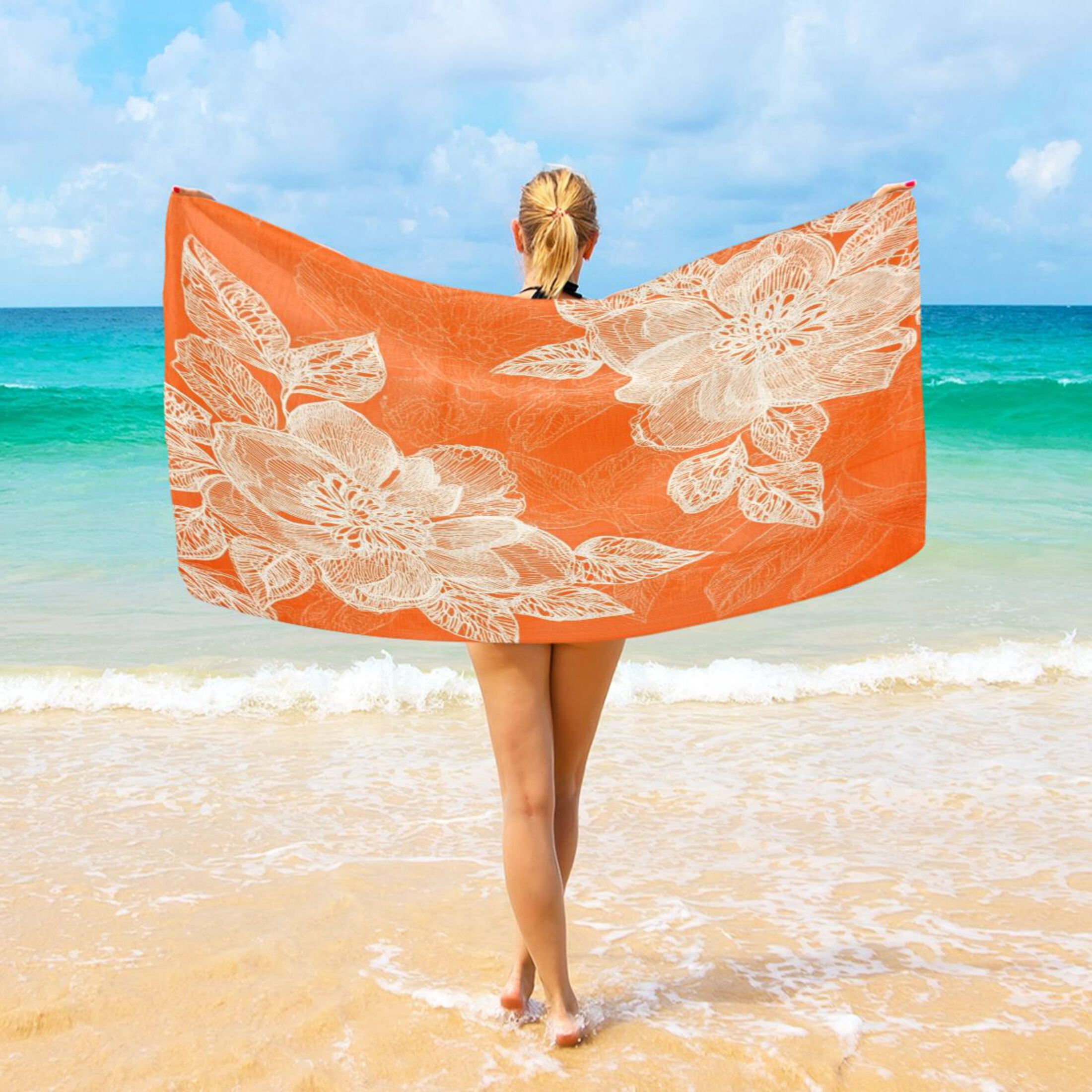 Superior Cotton Striped Oversized Beach Towel Set of 4, Red
