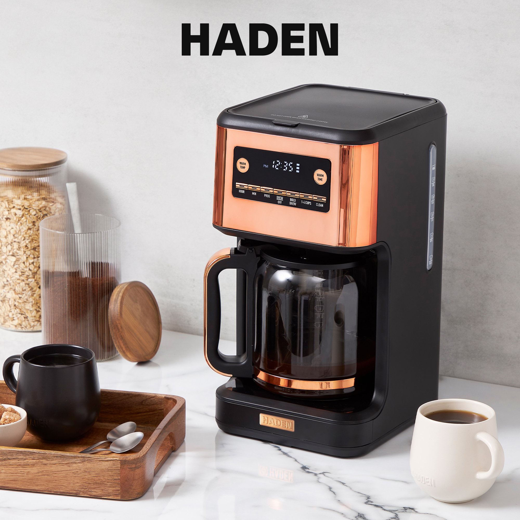 Haden Generous Brew 14 Cup Programmable Digital Coffee Maker, Black/Copper