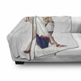 thumbnail image 3 of Pin up Girl Soft Flannel Fleece Throw Blanket, Lady in Navy Style Short Skirt Shirt Belt and High Heel Print, Cozy Plush for Indoor and Outdoor Use, 50" x 60", Multicolor, by Ambesonne, 3 of 6