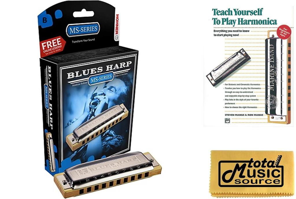 HOHNER Blues Harp MS Harmonica Key B, Diatonic, Includes Case & Book