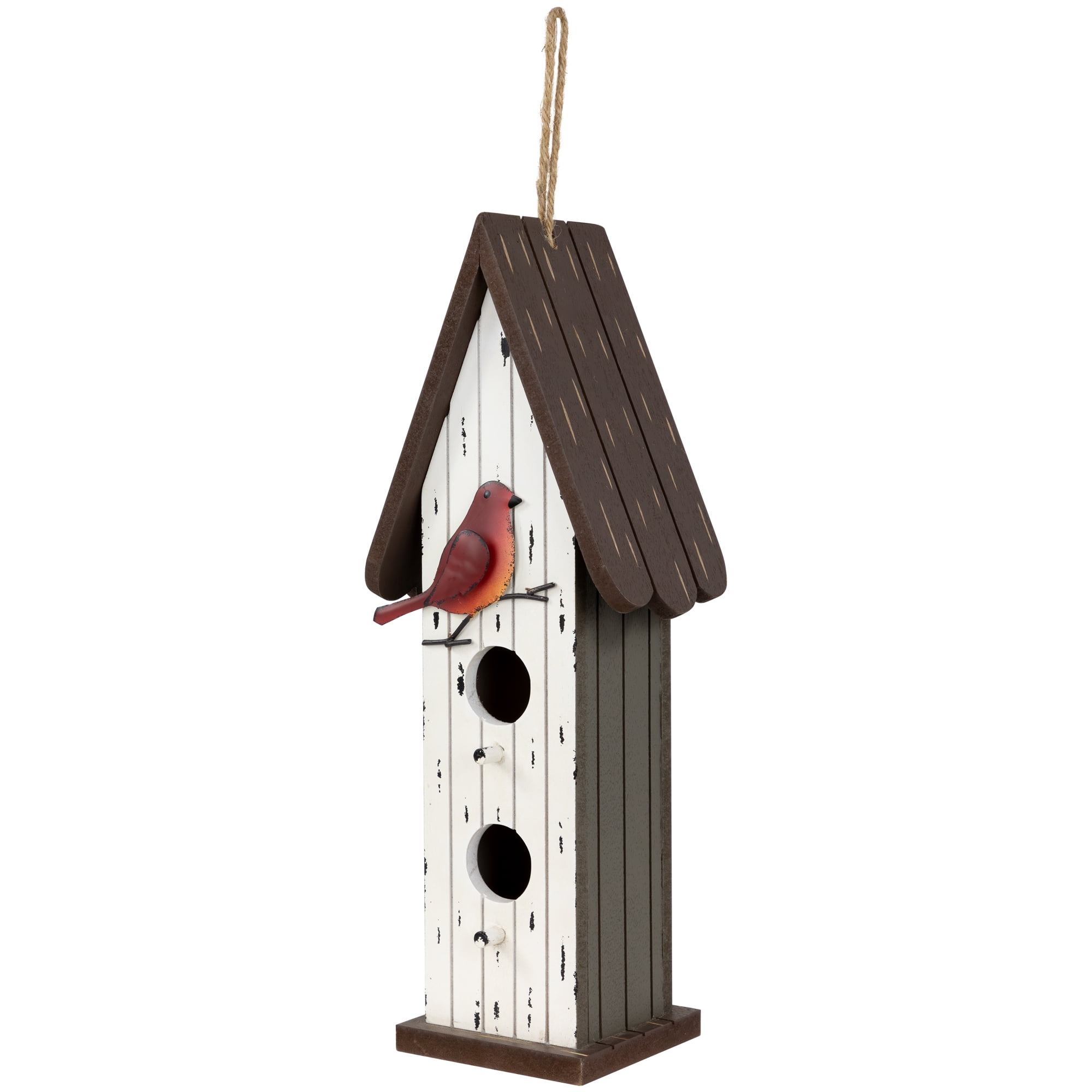 Northlight Wooden Birdhouse with Metal Bird Wall Decoration - 14.5" - Antique White