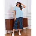 thumbnail image 3 of Chiclily Women's Lounge Set Short Sleeve Shirt and Wide Leg Capri Pants Sweatsuit with Pockets 2 Piece Pajamas Set, Size XL, 3 of 9