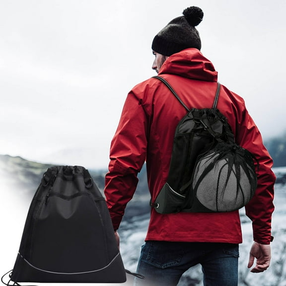 Gnmfd Multifunctional Basketball Training Backpack Storage Bag for Sports Travel School Gym, Large Capacity Drawstring Bag with Mesh Pockets for Water Shoes Clothes, Holiday Gifts for Athletes