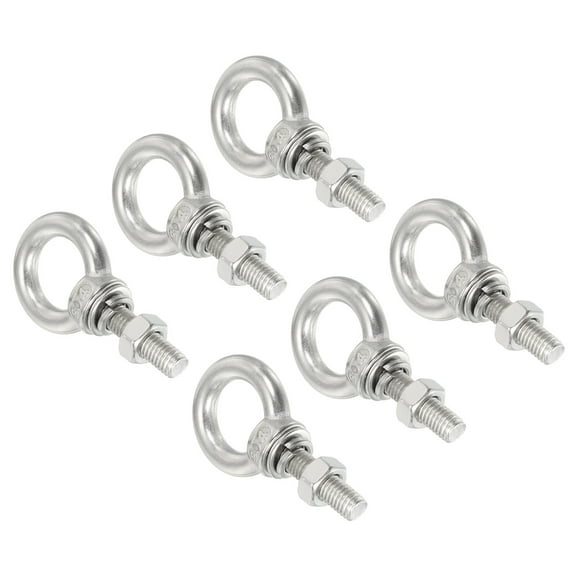 M8x30 5/16"x1.18" Stainless Steel Eye Bolts Threaded Screw Eyebolt Shoulder Ring with Nuts Washers, 6 Set