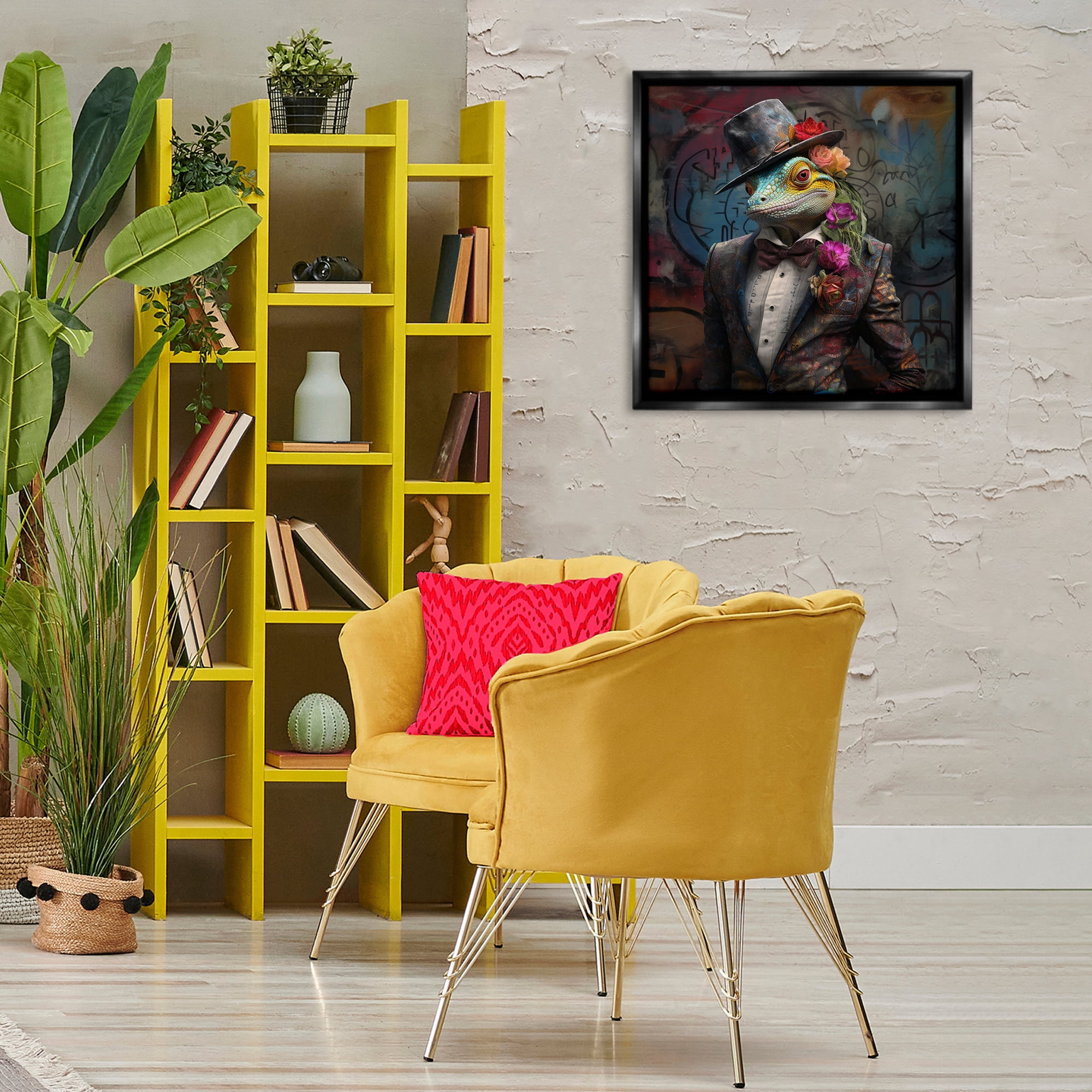 Stupell Industries Urban Graffiti Lizard Animals & Insects Painting Black Floater Framed Canvas Art Print Wall Art, 25 x 25