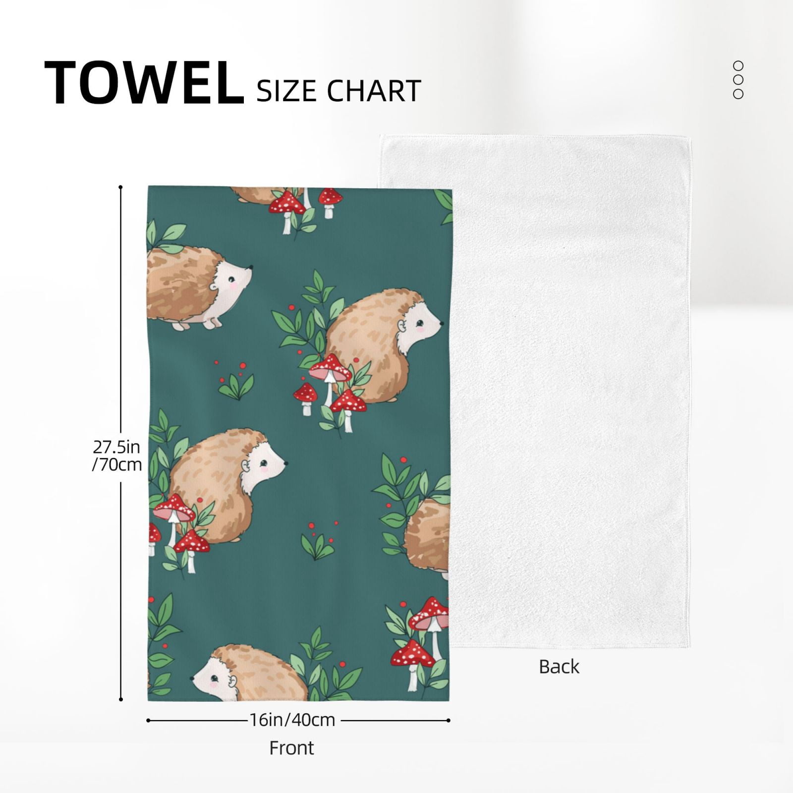 Baby Hedgehog Mushroom 27.5" x 16" Ultra Soft Hand Towel, Face Wash Cloth for Bathroom, Gym, Travel, Pool