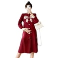 thumbnail image 2 of Vestido de punto para embarazadas, moda coreana, otoño e invierno, nuevo vestido para embarazadas con cuello vertical y falda elegante con lazo, 2 of 6