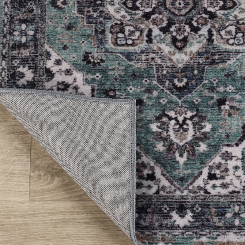 Superior Mahi Ornate Floral Washable Indoor Runner Rug, 2' 7" x 6', Turquoise