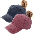 thumbnail image 1 of HSHDLDF Ponytail Baseball Hat Distressed Retro Washed Womens Twill, 1 of 7