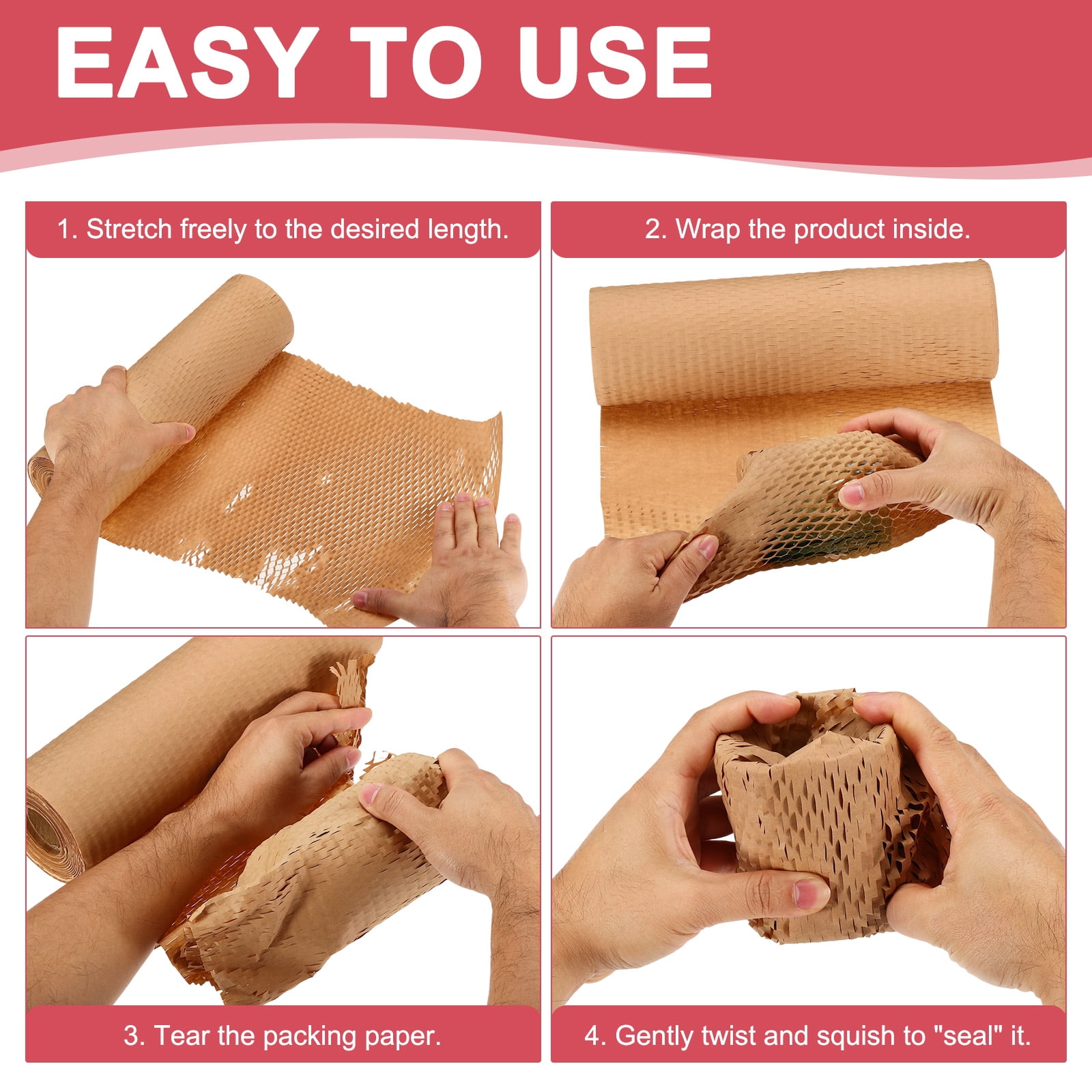 Uxcell Honeycombs Packing Paper Wrap, 12 Inch x 164 ft Wood Pulp Kraft Paper Bubble Pack Wrap Roll for Packing Shipping Moving, Cowhide