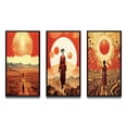 thumbnail image 2 of Designart "Japanese Geisha under the Full Moon II" Asian Woman Framed Wall Art Set Of 3 - Red Woman Asian Frame Canvas Set For Living Room Decor, 2 of 7