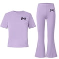 thumbnail image 2 of Fnooota Girls Summer Outfit Sets Size 10-12, Casual Short Sleeve Graphic Kids' Clothing Sets Girls' 2 Piece Sets Purple Size 10, 2 of 6