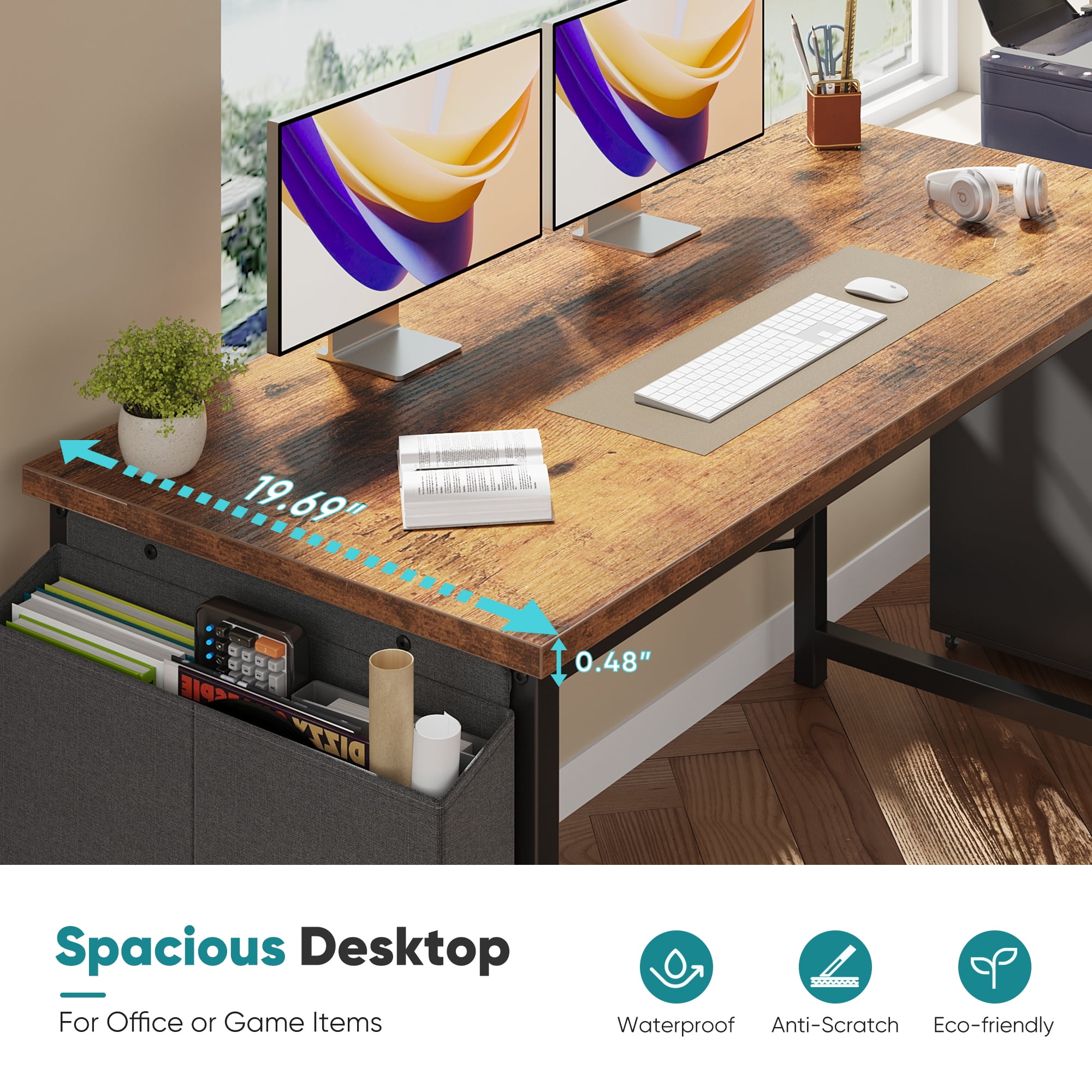 Gianna 47" Computer Desk with Metal Frame, Waterproof Surface and Storage Bag – Perfect for Office Use, Rust Brown