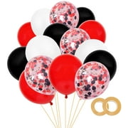 INBY Mickey Minnie Mouse Red Black White 62pcs Balloon Confetti Balloon Pack - Pirate Lumberjack Party Supplies Birthday Baby Shower Wedding Bridal Boy Girl Party Decoration - 12" Latex Balloon, Ribbon