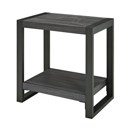 Walker Edison Industrial Wood and Metal End Table - Charcoal