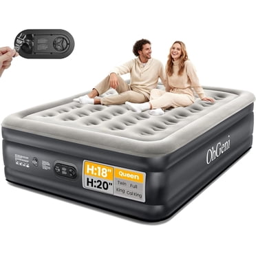 OhGeni Queen Air Mattress with Built in Pump, 18 Raised Blow Up Mattress, Low Noise Surface Portable Air Bed for Home and Guest, Inflatable Mattress, Black