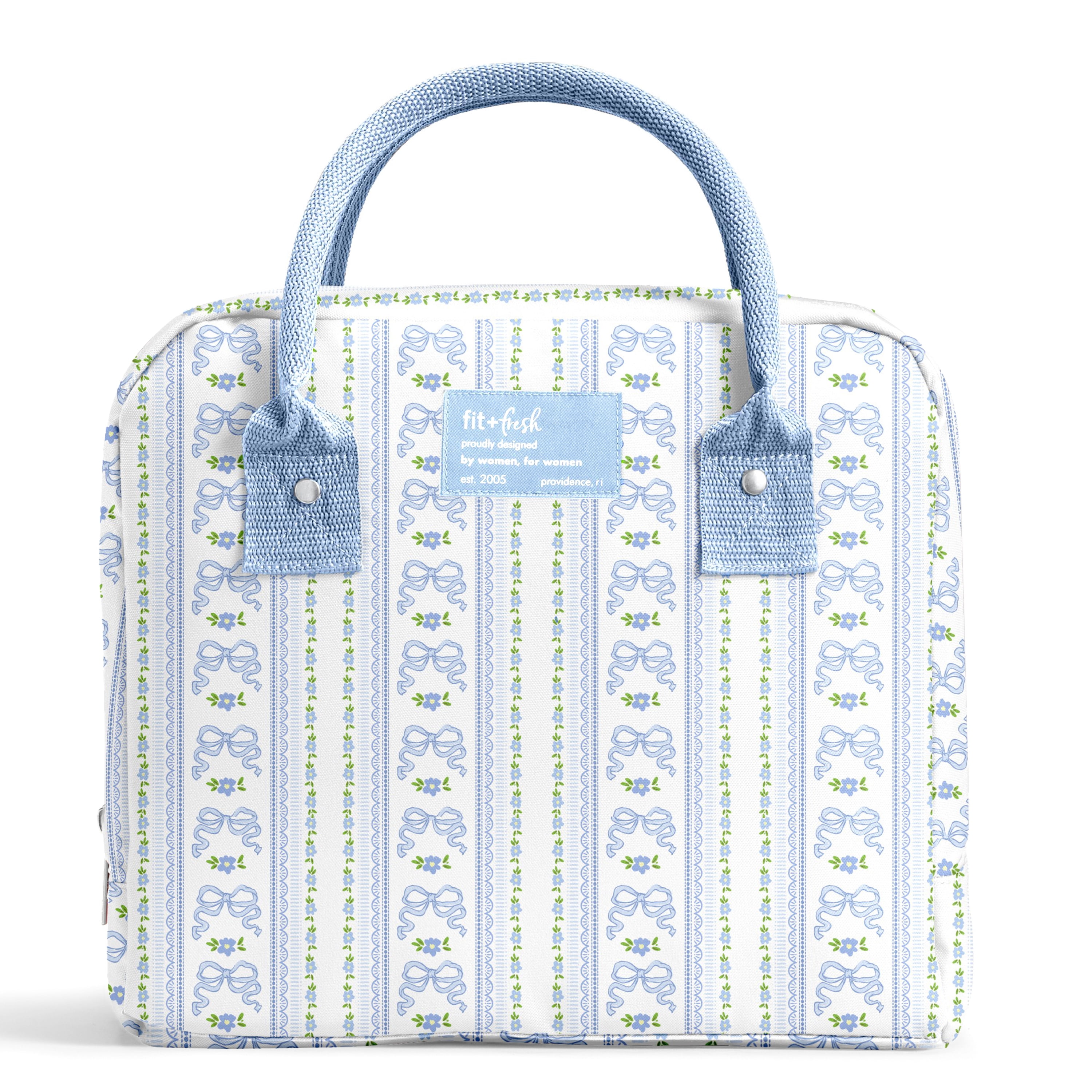 Fit + Fresh Bloomington Womens Lunch Bag, Insulated Lunch Box With Containers, Blue Wallpaper Bows