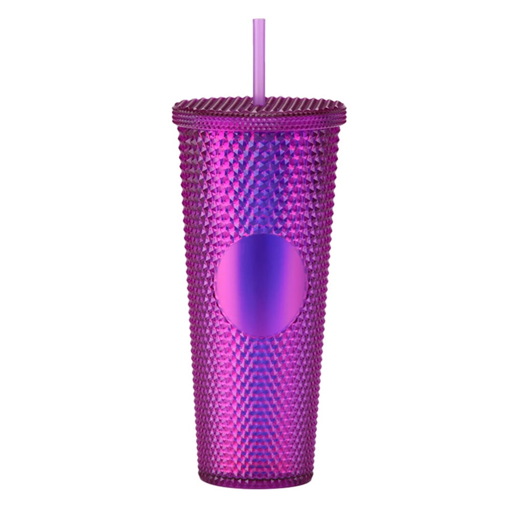24 oz Double Wall Plastic Matte Studded Tumbler with Lid and Straw