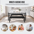thumbnail image 6 of PAPROOS Dining Table Set for 4, 3-Piece Kitchen Table Set with 2 Velvet Benches, Metal Frame, Modern Dining Room Set for Home, Cafeteria, Bar, White + Black, 6 of 8