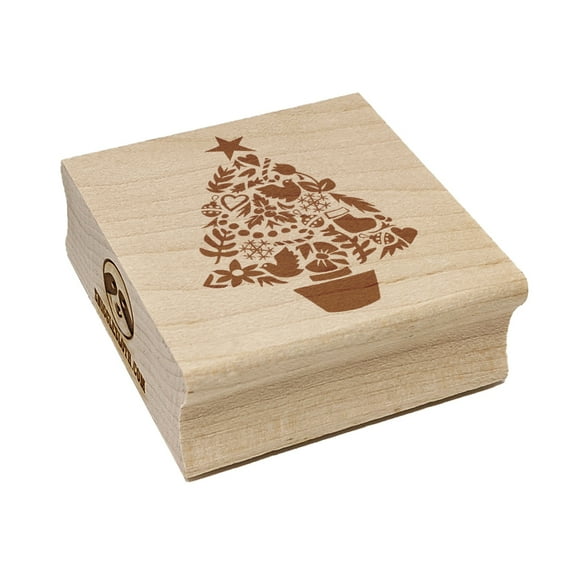 Decorated Christmas Tree Stocking Ornament Dove Square Rubber Stamp Stamping Scrapbooking Crafting - Small 1.25in