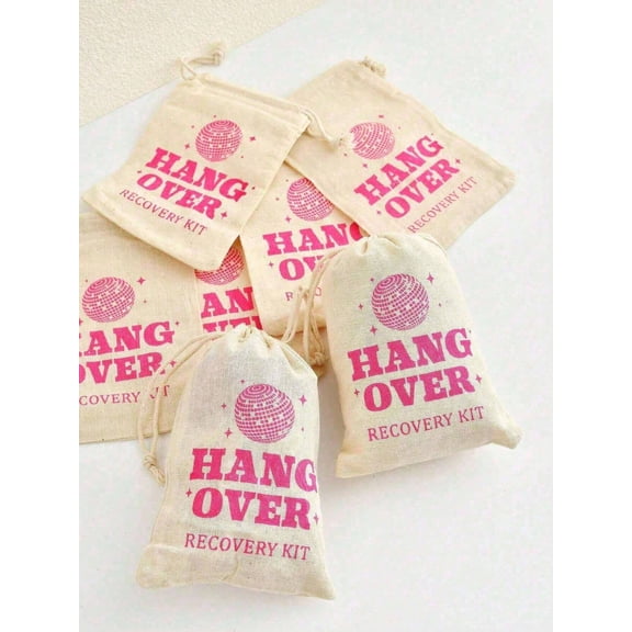 Hangover Survival Kit Canvas Bags Drawstring Gift Bags 1/2/6/12 Pack For Wedding Party Favors 1PC Pink Eco-friendly Earth Day