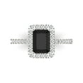 thumbnail image 2 of 1.86ct emerald cut black natural onyx 18k white gold halo Bridal Wedding Engagement Promise Anniversary Ring for Women size 8.5, 2 of 7