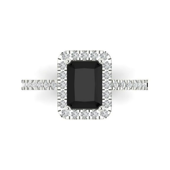 Halo Engagement Ring for Women - 1.86ct Natural Onyx in 14K White Gold Promise Ring
