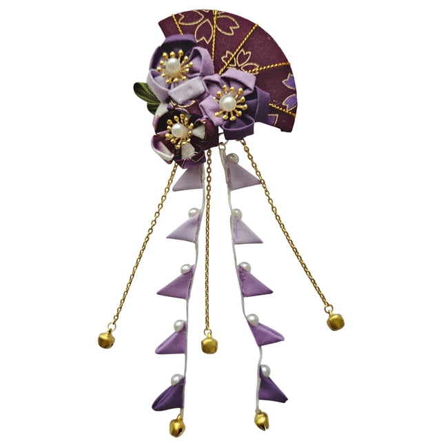 CRB Fashion - Kimono tradicional para mujer, estilo Tsumami Kanzashi, para boda, japonés, asiático, Yukata, lazo para el pelo, flor floral, Sakura, pasador (púrpura # 2)