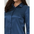 thumbnail image 4 of Unique Bargains Women's Lapel V Neck Long Sleeve Silk Office Work Top 2XL Dark Blue, 4 of 6