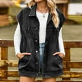 thumbnail image 2 of Diufon Womens Denim Vest Solid Color Jackets Lapel Collar Button Cap Sleeve Coats with Pockets, 2 of 6