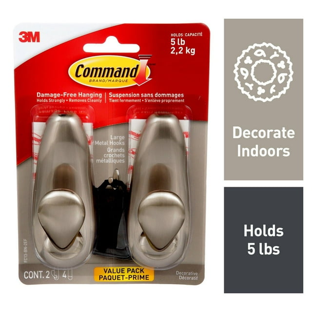 Command™ Forever Classic Metal Hook FC13-BN-C, Brushed Nickel, Large