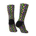 thumbnail image 5 of Uemuo Mardi Gras Shiny Green Purple Pattern Women's Crew Socks, Soft Durable Breathable Moisture-Wicking with Odor Control Cotton socks, 5 of 9
