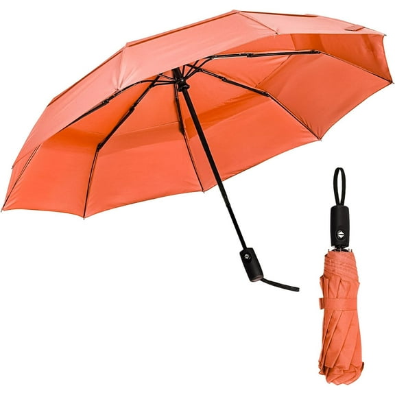 Windproof Travel Umbrella, Orange Red, Automatic Umbrellas for Rain, Compact Umbrella, Umbrellas for Rain Windproof