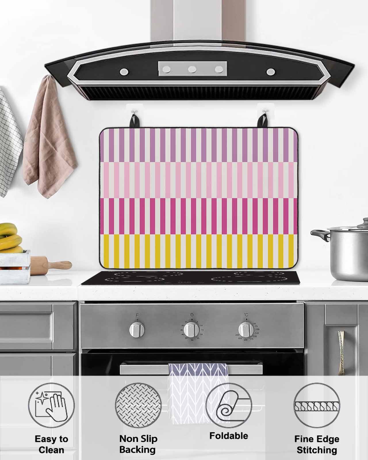 nqOlkjepod Large Induction Cooktop Protector Mat 24"x21", Colorful Stripe Stove Top Covers for Electric Stove, Modern Pink Purple Yellow Vertical Striped Stove Burner Cover Mats Stove Cover