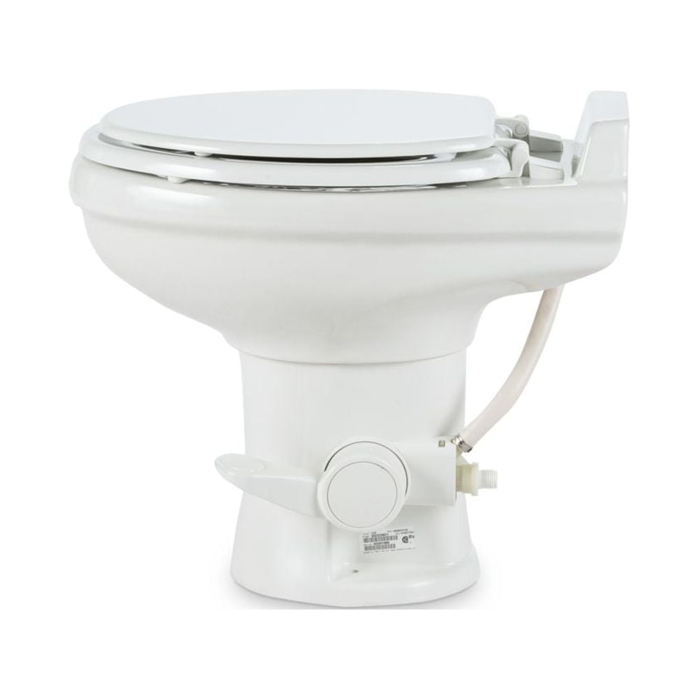Dometic 320 RV Toilet | White | 302320081 | Standard Height | Gravity Toilet | Elongated Ceramic Bowl | Flush with Foot Pedal | For RVs, Trailers, and Outdoor Campers