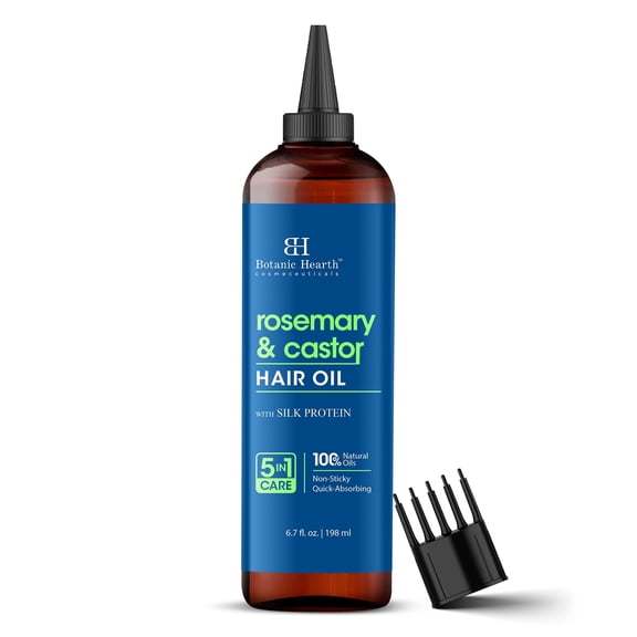 Botanic Hearth Rosemary & Castor Hair Oil (6.7 fl oz) | Nourishing and Strengthening Hair Treatment for Thicker, Healthier-Looking Hair | Paraben Free | Suitable for All Hair Types