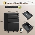 thumbnail image 3 of HZAT 3 Drawer File Cabinet, Metal Filing Cabinet with Lock, Under Desk Cabinet with Wheels for Home Office, Fits Legal/A4/Letter Size, Required Assembly, Black, 3 of 5