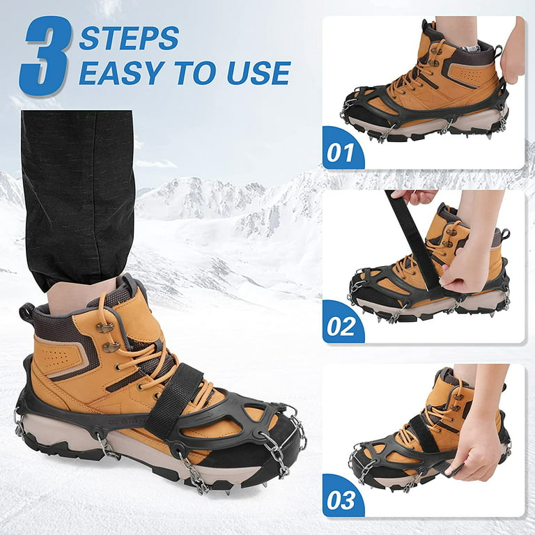 Ice Cleats Snows Crampons Walk Traction Cleats for Boots Shoes, 19 Teeths  Grippers Men Women Anti Slip Traction Cleats for Hiking Fishing