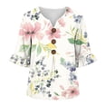 thumbnail image 4 of Levmjia Women's V Neck Floral Blouse Short Sleeve Button Down Top Summer Casual Loose Fit Flowy Shirt with Flutter Sleeves, 4 of 6