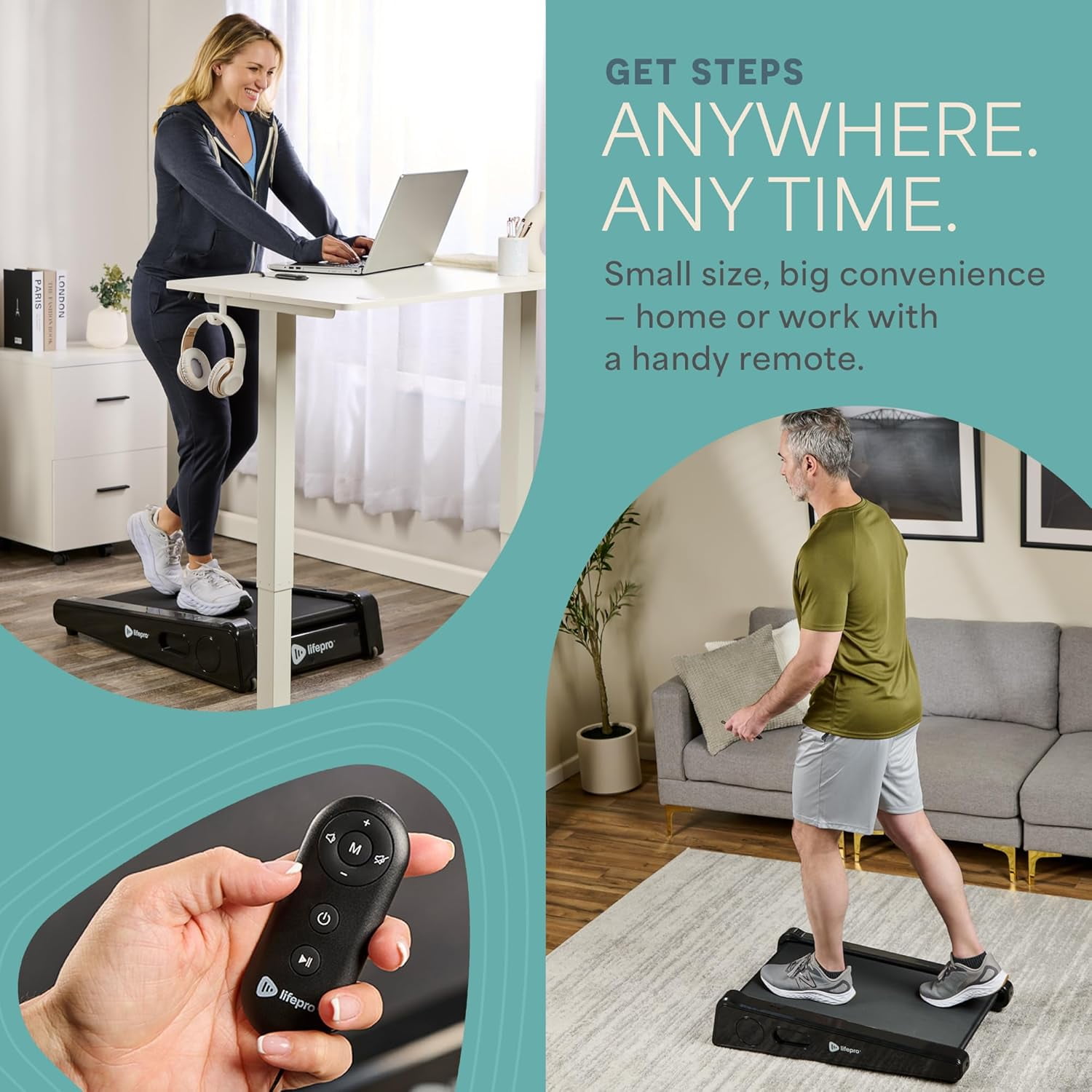 LifePro 30in Walking Pad Treadmill Under Desk – Compact Walking Pad for Home & Office, 7° Incline, 3 MPH, LED Display - Black